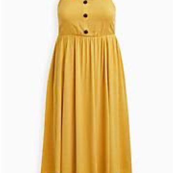 Torrid CROSS HATCH PINAFORE MIDI DRESS - MUSTARD Size 0/Large - Picture 3 of 5